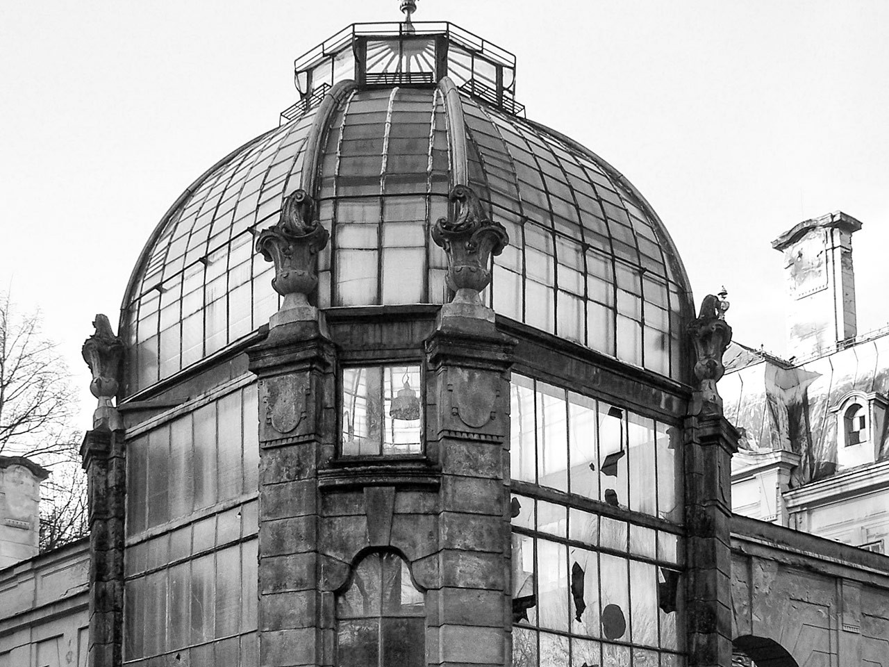 Palmiarnia ze szklaną kopułą przed remontem Pałacu Goetz